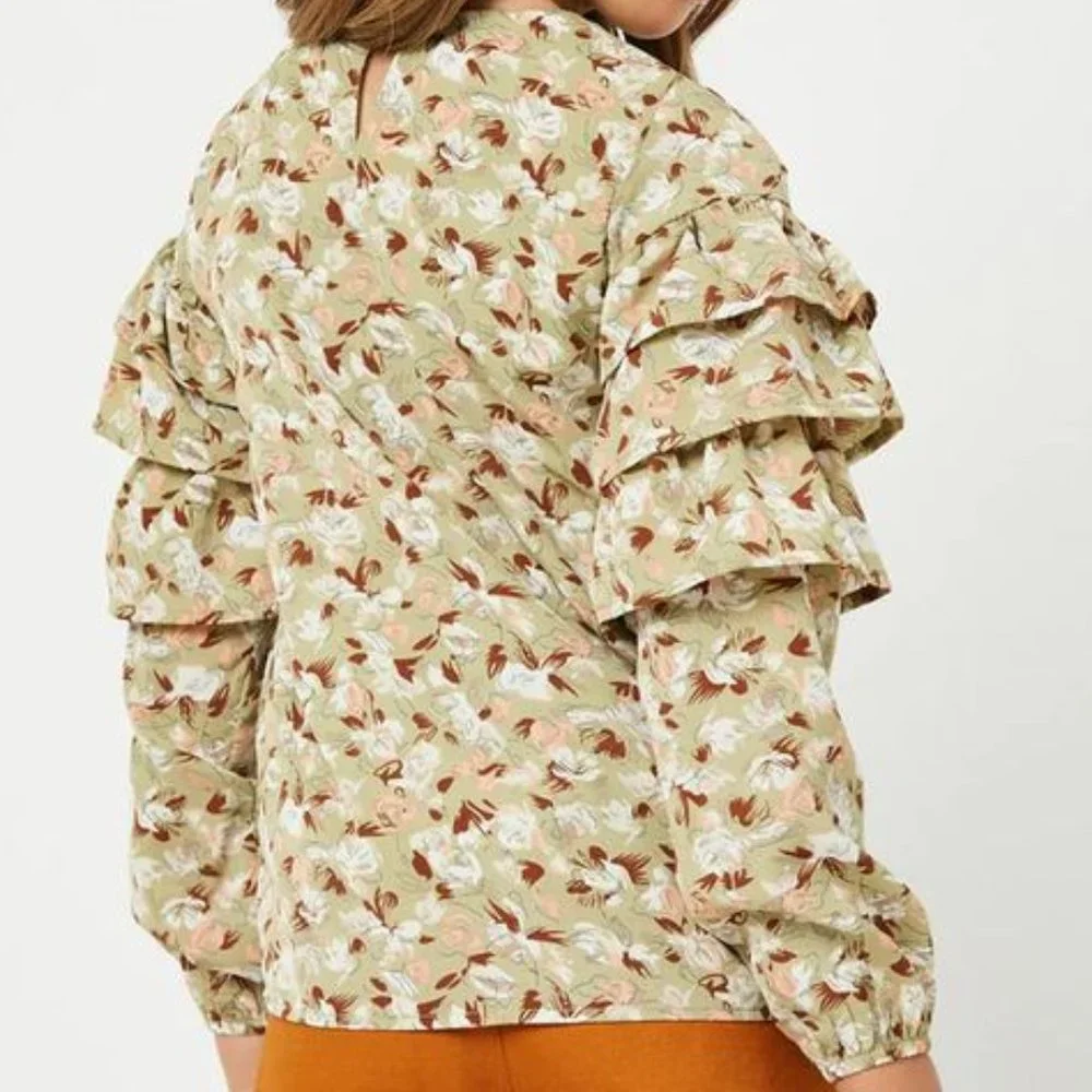 Hayden Girls Sage V-Neck Floral Ruffle Long Sleeve Top Blouse - size XL NWT - Picture 2 of 10